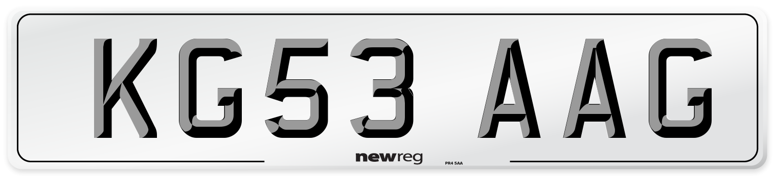 KG53 AAG Number Plate from New Reg